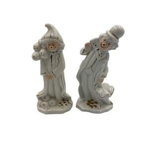 Vintage Sophia Ann White Clown Figurine Set White Gold ‎ Porcelain Japan